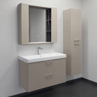 Зеркало-шкаф Comforty Ангара-90 дуб латте с LED подсветкой и антизапотеванием