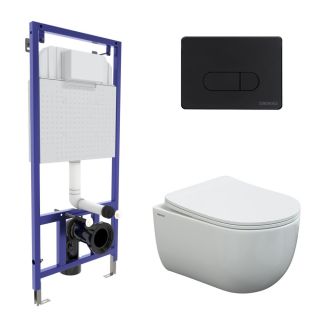 Комплект Berges 4в1 043238: инсталляция NOVUM 525 D5 черная Soft Touch унитаз VENTAS Rimless сидение дюропласт Ventas Slim SO