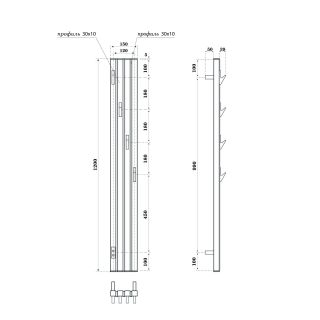 Полотенцесушитель электрический Point Пиано PN19722BC 150x1200 диммер слева черный/хром