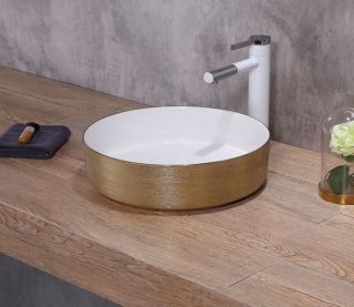 Раковина CeramaLux C1055-1 бело-золотая 36.5 см