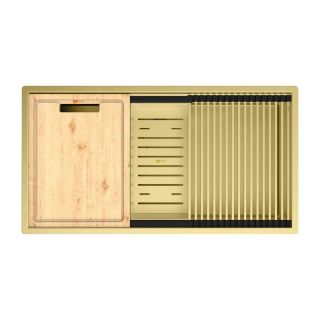 Кухонная мойка Lemark Tabaga 820 9938134 в комплекте с разделочной доской ролл-матом и коландером светлое золото