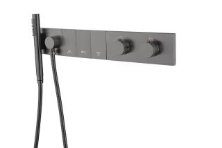 Встраиваемый смеситель для душа Boheme Zodiac Thermo 133-SYS-GM с термостатом оружейная сталь