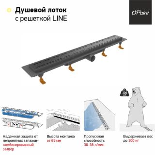 Душевой лоток Paini Line CH650LC 65см чёрный матовый