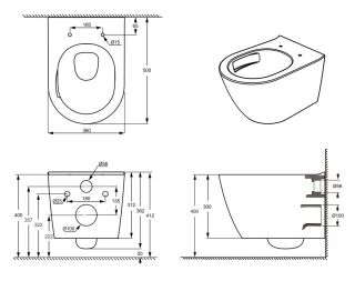 Подвесной унитаз Ceramalux TR0199 безободковый белый