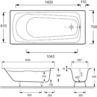 Ванна чугунная Jacob Delafon Melodie E2932-00 160x70 см белый