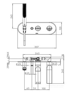Встраиваемый смеситель для ванны Bossini Apice Z00555.073 с кнопочным переключением на 2 выхода чёрный матовый