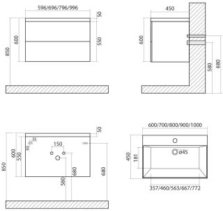Подвесная тумба под раковину Art&Max Verona Push 90см дуб кельтик AM-Verona-Push-900-2C-SO-RK