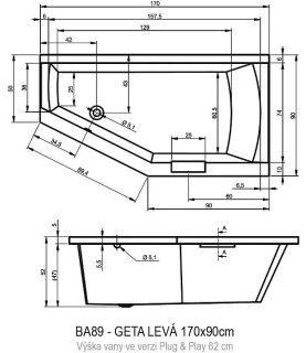 Акриловая ванна Riho Geta Plug and Play B032010005 L 170х90см белый
