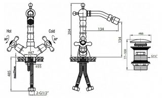 Смеситель для биде, хром Cezares RETRO-C-BS2-01
