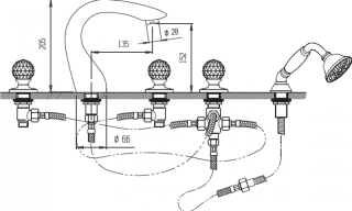 Смеситель на борт ванны с ручным выдвижным душем, бронза Cezares ATLANTIS-BVD-02-Sw/M
