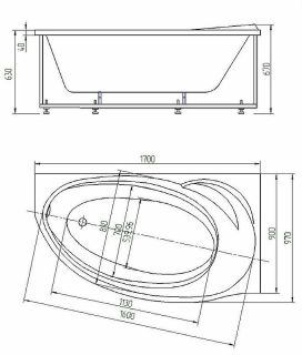 Акриловая ванна Aquatek Бетта BET170-0000084 170х97 см правая с фронтальным экраном вклеенный цельносварной металлический каркас