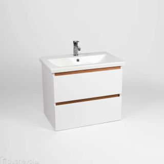 Тумба с раковиной VIANT Мальта 70 подвесная, белая, дуб вотан, 2 ящика