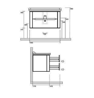 Тумба под раковину Kerasan Waldorf 74 925631 подвесная Nero matt
