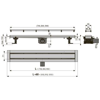 Душевой лоток AlcaPlast Fit&Go с двухсторонней решеткой Double 75см хром APZ13-DOUBLE9-750