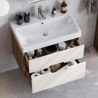 Тумба под раковину Акватон Оливия 70см бежевый/дуб веллингтон 1A254301OLVG0