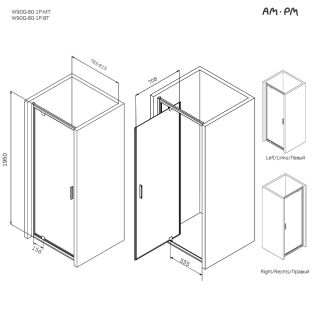Душевая дверь в нишу Am.Pm Gem W90G-80-1P-BT 80 см чёрный матовый