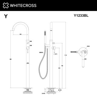 Напольный смеситель для ванны WHITECROSS Y YY1233GM оружейная сталь