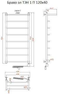 Электрический полотенцесушитель Тругор Браво 1 П с полкой 120x40см хром Браво1/элТЭН12040П
