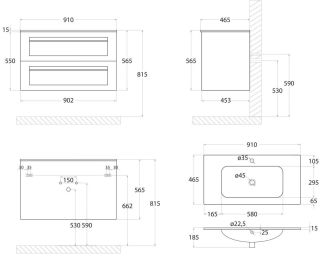 Подвесная тумба под раковину Art&Max Platino 90см белый глянцевый AM-Platino-900-2C-SO-BL-Cer