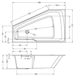 Акриловая ванна Riho Rethink Space Fall Plug and Play B115009005 R заполнение через перелив 180х110см белый