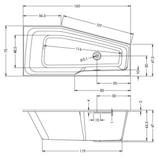 Акриловая ванна Riho Rethink Space Fall Plug and Play B112009005 L заполнение через перелив 160х75см белый