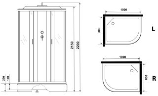 Душевая кабина Niagara NG-33084-14LG с гидромассажем 100x80см серебро/матовое