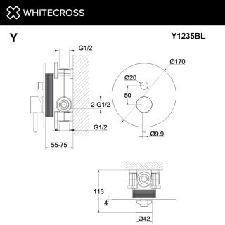 Смеситель скрытого монтажа на 2 потребителя WHITECROSS Y Y1235NIB брашированный никель