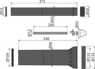 Комплект принадлежностей к унитазу AlcaPlast с удлинёнными деталями для людей с ограниченной физической активностью M9000