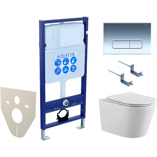 Комплект унитаза с инсталляцией Aquatek SET AQUATEK ВЕГА-1905-016 KK-1 с сиденьем Микролифт и  клавишей смыва хром