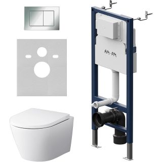 Комплект унитаза с инсталляцией AM.PM Sense FlashClean IS90251.741701 с сиденьем Микролифт и клавишей смыва Хром глянцевый
