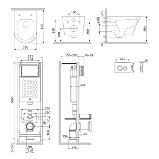 Комплект унитаза с инсталляцией AM.PM Sense FlashClean IS110101.741701 с сиденьем Микролифт и Белой глянцевой клавишей смыва