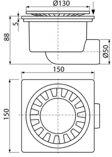 Сливной трап AlcaPlast 150 ? 150/50мм решетка - белая APV15