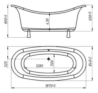 Ванна из искусственного камня AquaStone Оливия 180x90см ножки бронза