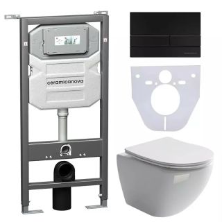Комплект с инсталляцией Ceramica Nova CN4002_1002B_1000 унитаз Metropol CN4002 крышка-сиденье с микролифтом и инсталляция Envision CN1002B с чёрной матовой кнопкой смыва Flat