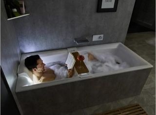 Акриловая ванна с подсветкой Riho Still Square LED Fall B099033005 180х80см светодиоды и подголовник справа заполнение через перелив белый