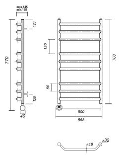 Полотенцесушитель электрический Domoterm Лаура П9 500x700 EL золото