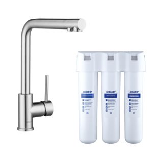 Смеситель для кухни Swedbe Selene Plus K8540K в комплекте с фильтром Аквафор Кристалл нержавеющая сталь