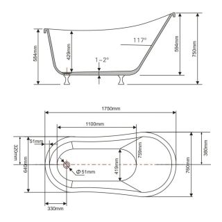 Акриловая ванна Swedbe Vita 8819CH 175x76см белый