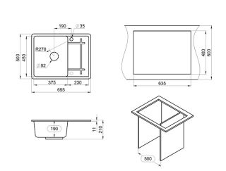 Мойка кухонная Granula 6501, ЧЁРНЫЙ
