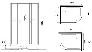 Душевая кабина Niagara NG-33084-14LBKG с гидромассажем 100x80см серебро/матовое