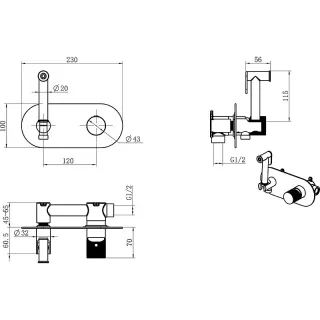 Гигиенический душ со смесителем Boheme Stick Touch 127-NB.2 никель брашированный