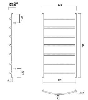 Полотенцесушитель водяной Domoterm Калипсо П7 500x700 золото