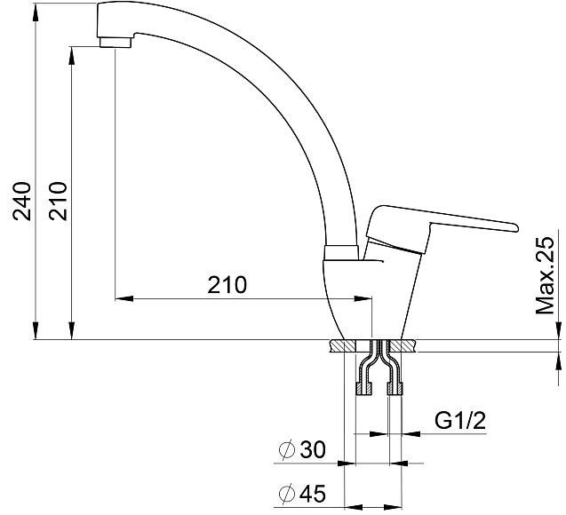 Смеситель для кухни Granula 2024, ЧЁРНЫЙ черный