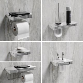 Двойной держатель для туалетной бумаги Lemark Glass Line 9721040 с полкой хром/белое стекло