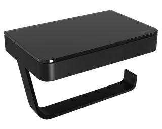 Держатель для туалетной бумаги Lemark Glass Line 9722030 с полкой чёрный матовый/чёрное стекло