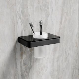 Стакан для зубных щёток Lemark Glass Line 9732036 с держателем чёрный матовый/чёрное стекло