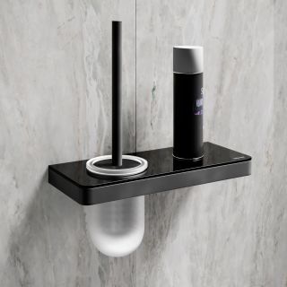 Ёршик для унитаза Lemark Glass Line 9762033 с держателем и полкой чёрный матовый/чёрное стекло