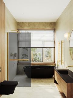 Душевая перегородка MaybahGlass MGD-729-3ш 79см золото