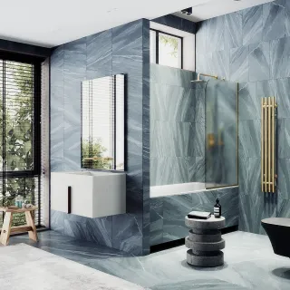 Шторка на ванну MaybahGlass MGV-92-3у 60см золото