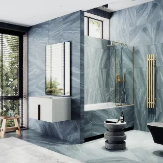 Шторка на ванну MaybahGlass MGV-65-3у 90см золото